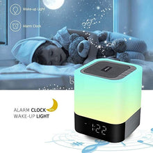 Load image into Gallery viewer, Aisuo Night Light-5 in 1 Bedside Lamp with Bluetooth Speaker,12/24H Digital Calendar Alarm Clock,Touch Control &amp; 4000mAh Battery,Support TF and SD Card,Music Player,Room Decor .
