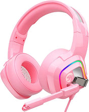 Load image into Gallery viewer, ZIUMIER Z66 Pink Gaming Headset for PS4, PS5, Xbox One, PC, Wired Over-Ear Headphone with Noise Isolation Microphone, LED RGB Light,Surround Sound
