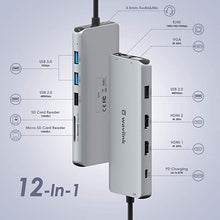 Load image into Gallery viewer, USB C hub,Wavlink USB C Hub Multiport Adapter USB C Dongle,12 in 1 USB C to Dual HDMI Adapter Compatible for MacBook Pro,USB C Laptops (4K HDMI VGA,87W PD,Ethernet,USB3.0 SD/TF Card Reader,Mic/Audio)
