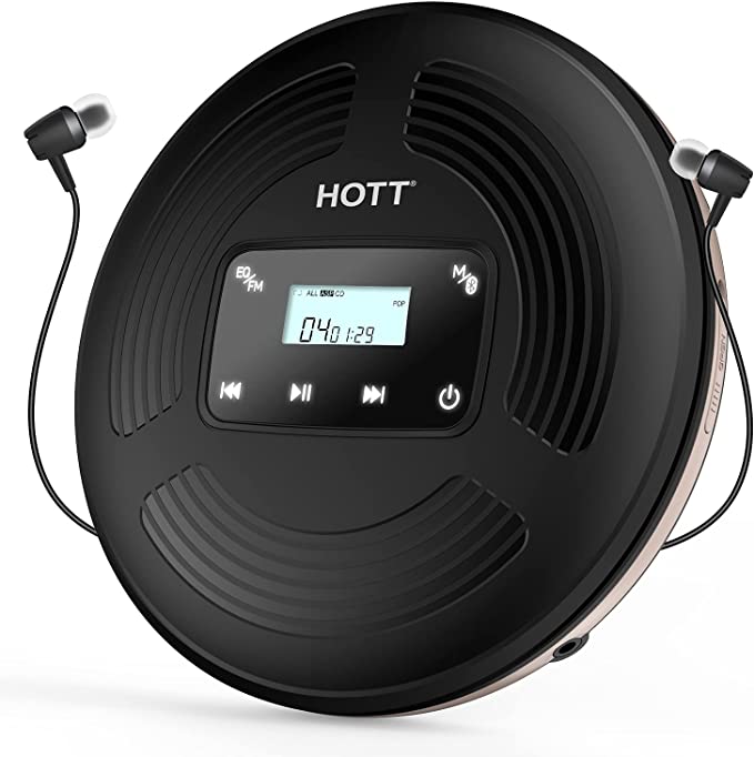 HOTT CD903TF Portable CD Player for Car with Bluetooth FM Transmitter?Rechargeable Touch Button Backlight Display Black