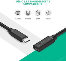 Load image into Gallery viewer, UGREEN USB C Extension Cable - Type C Extender Male to Female USB 3.2 Gen 2 10Gbps 100W Thunderbolt 3 Compatible with MacBook Pro iPad Pro Nintendo Switch DJI Mavic Dell XPS Surface Go Hub 1.5FT
