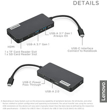 Load image into Gallery viewer, Lenovo USB-C 7-in-1 Hub, with USB-C Laptop Charging Port, USB 3.1, USB 2.0, HDMI, TF Card Reader, SD Card Reader, GX90T77924, Iron Grey
