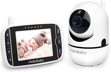 Baby Monitor with Remote Pan-Tilt-Zoom Camera and 3.2'' LCD Screen, Infrared Night Vision (White with Black)