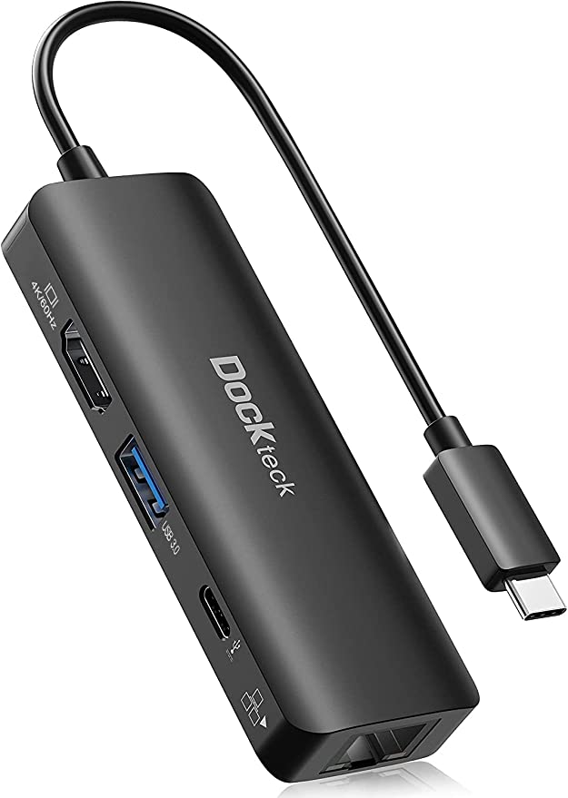 USB C Hub 4K 60Hz, Dockteck 4-in-1 USB C PD Ethernet Hub Dongle with 4K 60Hz HDMI, 1Gbps Ethernet, 100W PD, USB 3.0 for MacBook Pro / Air M1 2020, iPad Pro 2021, iPad Air 2020 and More