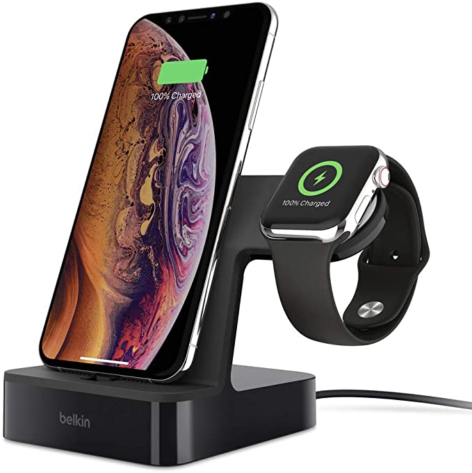 Belkin iPhone Charging Dock + Apple Watch Charging Stand (Powerhouse iPhone Charging Station) iPhone Dock, Apple Charging Station (Black)