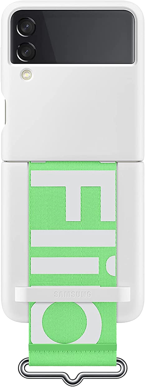 Samsung Electronics Galaxy Z Flip 3 Phone Case, Silicone Protective Cover with Strap, Heavy Duty, Shockproof Smartphone Protector, US Version, White,EF-GF711TWEGUS