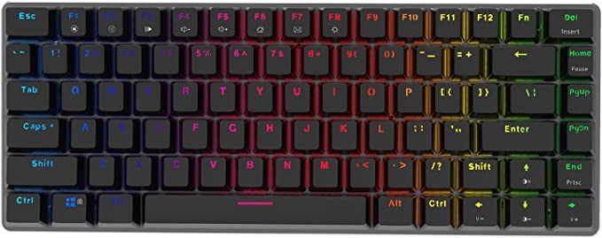 FIRSTBLOOD ONLY GAME. AK33 Geek RGB Mechanical Keyboard, 82 Keys Layout, Blue Switches, LED Backlit, Aluminum Portable Wired Gaming Keyboard, Pluggable Cable, for Games Work and Daily Use, Black