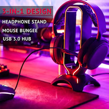 Load image into Gallery viewer, Tilted Nation RGB Headset Stand and Gaming Headphone Stand Display with Mouse Bungee Cord Holder - Gaming Headset Holder with USB 3.0 Hub for Wired or Wireless Headsets for Xbox, PS4, PC
