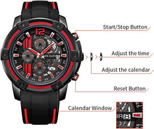 Load image into Gallery viewer, MEGIR Men’s Analogue Sport Quartz Wrist Watches with Soft Silicone Strap Chronograph Luminous Auto Calendar Waterproof Function 2097
