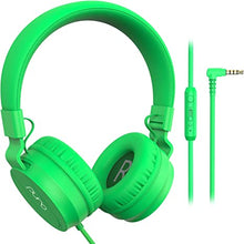 Load image into Gallery viewer, PuroBasic Volume Limiting Wired Headphones for Kids, Boys, Girls 2+ Foldable &amp; Adjustable Headband w/Microphone, Compatible with iPad, iPhone, Android, PC &amp; Mac – by Puro Sound Labs, Green
