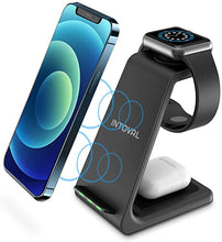 Load image into Gallery viewer, Intoval Wireless Charging Station, 3 in 1 Charger for Apple iPhone/iWatch/Airpods,iPhone 13,12,11 (Pro, Pro Max)/XS/XR/XS/X/8(Plus),iWatch 7/6/SE/5/4/3/2,Airpods Pro/3gen (A3,Black)
