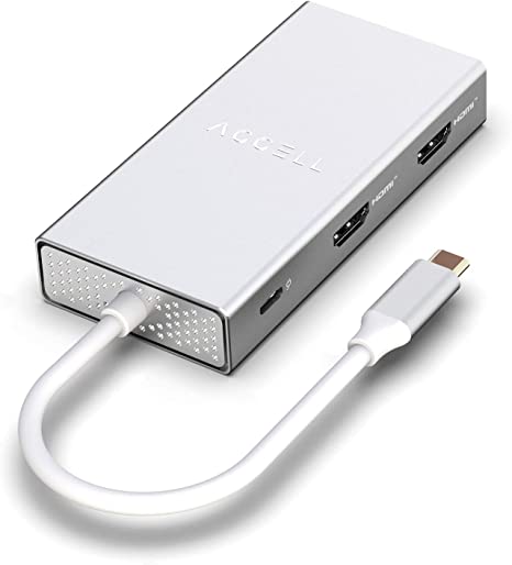 Accell Air USB C 4K InstantView Docking Station - 3 x USB-A 3.1 Gen2, 2 x HDMI, 87W Power Delivery, Silver (U240B-002K)