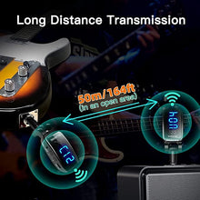 Load image into Gallery viewer, Wireless Guitar System,XIAOKOA UHF Wireless Guitar Transmitter Receiver 164Feet Range with HD LED Screen for Electric Guitar Bass Musical Instruments ?Black?
