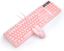 Load image into Gallery viewer, Pink Mechanical Gaming Keyboard and Mouse Combo Blue Switch 104 Keys White Backlit Keyboards, 7 Button Mouse Wired for Windows, Computer, Desktop, PC, Notebook, Laptop(Pink)
