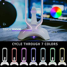 Load image into Gallery viewer, Tilted Nation RGB Gaming Headset Stand - 3 in 1 Headphone Stand with Mouse Bungee and 2 Port USB 3.0 Hub - The Ultimate Gaming Accessory - Dynamic RGB Headphone Holder with USB Charger - White
