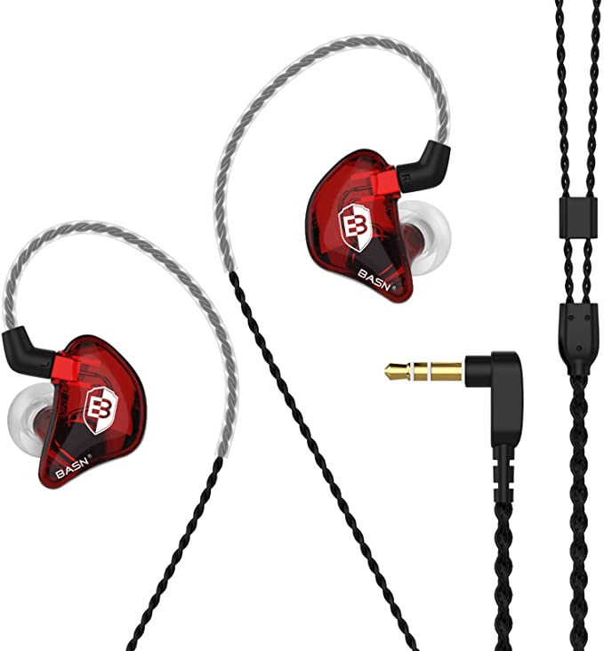 BASN Bsinger BC100 in Ear Monitor Headphones Universal Fit Noise Isolating IEM Earphones for Musicians Singers Studio Audiophiles (Red)