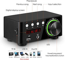 Load image into Gallery viewer, Nobsound 100W Mini Bluetooth 5.0 Power Amplifier Hi-Fi Stereo Class D Audio Amp 2.0 Channel Wireless Receiver Lossless Music Player TF USB Home Speaker (Black)
