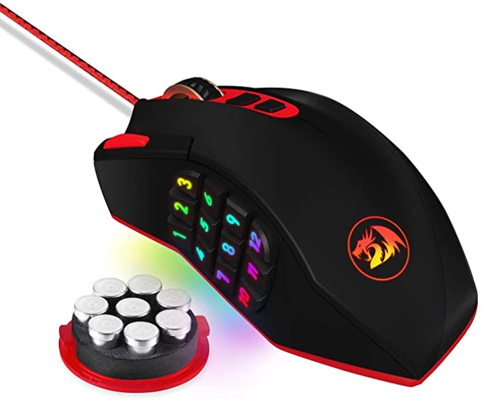 Redragon M901 Wired Gaming Mouse MMO RGB LED Backlit Mice 12400 DPI Perdition with 18 Programmable Buttons Weight Tuning for Windows PC Gaming (Black)