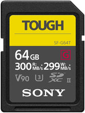 Load image into Gallery viewer, Sony TOUGH-G series SDXC UHS-II Card 64GB, V90, CL10, U3, Max R300MB/S, W299MB/S (SF-G64T/T1), Black
