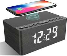 Load image into Gallery viewer, ANJANK Wooden Digital Alarm Clock FM Radio,10W Fast Wireless Charger Station for iPhone/Samsung Galaxy,5 Level Dimmer,USB Charging Port,2 Wake up Sounds,Bedrooms Sleep Timer,Wood LED Clock for Bedside
