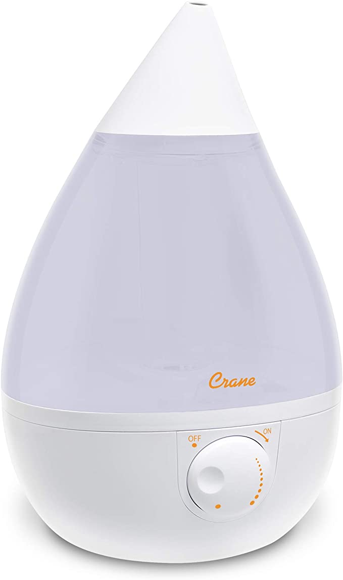 Crane Ultrasonic Cool Mist Humidifier, Filter-Free, 1 Gallon, for Home Bedroom Baby Nursery and Office, White