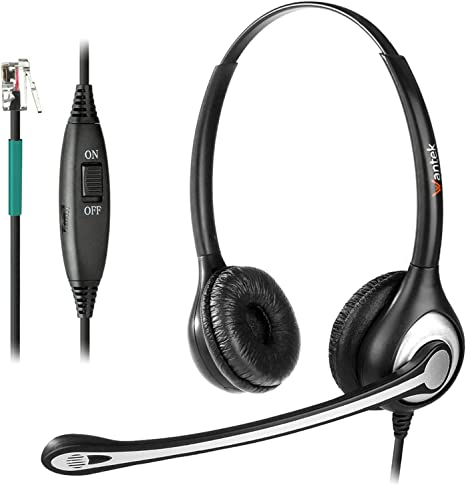 Wantek Corded Telephone Headset Dual w/Noise Canceling Mic Compatible with Avaya Aastra Allworx Adtran Alcatel Lucent AltiGen Digium Gigaset InterTel Mitel Plantronics Landline Deskphones(F602S1)