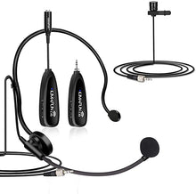 Load image into Gallery viewer, Wireless Microphone System, KIMAFUN 2.4G Wireless Headset and Lavalier Lapel Microphones For iPhone, Android Phone, Laptop and Speaker, designed for Teaching, Recording, Vlog, Broadcast, G102-3
