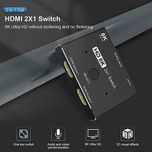 Load image into Gallery viewer, CABLEDECONN HDMI Ultra HD 8K 2.1 High Speed 48Gbps Directional Switch Only 2in 1out 8K@60Hz 4K@120Hz Converter Compatible with Xbox PS5 Projectors Monitors
