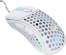 Load image into Gallery viewer, Pwnage Ultra Custom Wired Ergo - White Ultra Lightweight Honeycomb Design Gaming Mouse 3389 Sensor - PTFE Skates - 6 Buttons - Adjustable Weight Tuning 58G to 84G (Honeycomb Sides White)
