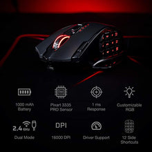 Load image into Gallery viewer, Redragon M913 Impact Elite Wireless Gaming Mouse, 16000 DPI Wired/Wireless RGB Gamer Mouse with 16 Programmable Buttons, 45 Hr Battery and Pro Optical Sensor, 12 Side Buttons MMO Mouse
