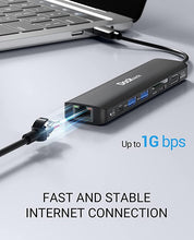 Load image into Gallery viewer, USB C Hub 4K 60Hz, Dockteck 7-in-1 USB C PD Ethernet Hub Dongle with 4K 60Hz HDMI, 1Gbps Ethernet, 100W PD, 2 USB 3.0, SD/Micro SD for MacBook Air/Pro M1 2020, iPad Pro 2021, iPad Mini 6 and More
