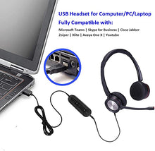 Load image into Gallery viewer, USB Headset with Noise Cancelling Microphone Computer Headphones with Speech Recognition Work from Home PC Laptops Headsets for Skype Microsoft Teams Zoom Softphones Rosetta Stone Gaming
