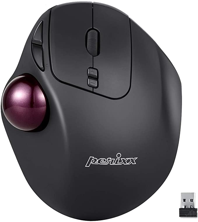 Perixx11568 Perimice-717 Wireless Trackball Mouse, Build-in 1.34 Inch Trackball with Pointing Feature, 5 Programmable Buttons, 2 DPI Level, Black