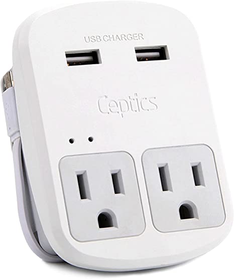 European International Travel Adapter Plug Kit Grounded Dual USB - 2 USA Outlets Input Plugs for Europe, Asia, China, Usa, South America, and More - Surge Protection by Ceptics