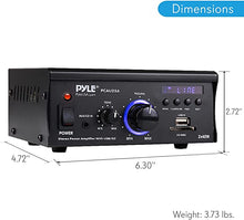 Load image into Gallery viewer, Home Audio Power Amplifier System - 2x40W Dual Channel Mini Theater Power Stereo Sound Receiver Box w/ USB, RCA, AUX, LED, Remote, 12V Adapter - For Speaker, iPhone, Studio Use - Pyle PCAU25A
