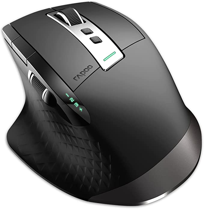 RAPOO Multi-Device Bluetooth Mouse for Laptop, Wireless Mouse Connect Up to 4 Devices, 4 Adjustable DPI, Rechargeable Ergonomic Mouse with Side Wheel, Laser Mouse for Computer MacBook Desktop