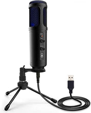 Load image into Gallery viewer, USB PC Recording Condenser Microphone - Blue LED, Adjustable Gain, Headphone Jack, Mute Control, Tripod Stand - Portable Pro Audio Condenser Desk Mic for Podcast Streaming Gaming - Pyle PDMIUSB50
