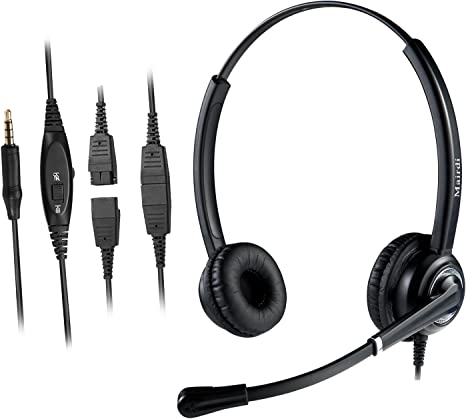 MAIRDI Cell Phone Headset with Microphone Nosie Cancelling, Wired 3.5mm Headset for iPhone Samsung Mobile iPad Computer Laptop Tablets, w/Mic Mute Volume Control, Light Weight, Adjustable Headband