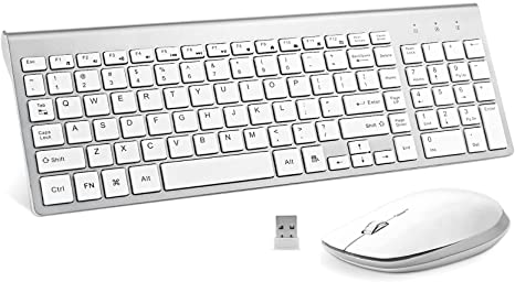 Wireless Keyboard and Mouse - FENIFOX USB Slim 2.4G Wireless Keyboard Mouse Combo Full-Size Ergonomic Compact with Number Pad for Laptop PC Computer Windows mac- Silver White