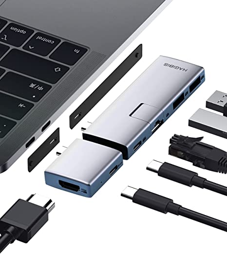 Hagibis USB C Hub Modular Magnetic USB Type-C Hub with 4K@60Hz HDMI, Separated Dual USB-C Adapter for MacBook Pro Air M1/2020/2019/2018 iPad Pro, Gigabit Ethernet, USB 3.0, 100W Power Delivery (RJ45)