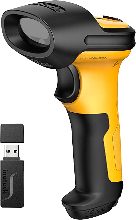 Barcode Scanner, Inateck Wireless Scanner, 2.4 GHz Adapter, 2600mAh Battery, 60M Range, Automatic Scanning, P6