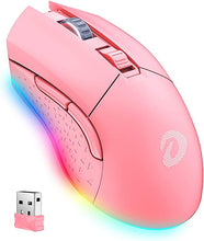 Load image into Gallery viewer, Wireless and Wired Dual-Mode Rechargeable Gaming Mouse with 7 Programmable Buttons, RGB and 7 Adjustable DPI Levels up to [10000DPI] [150IPS] [1000Hz Polling Rate] for PC and Notebook Gamer (Pink)
