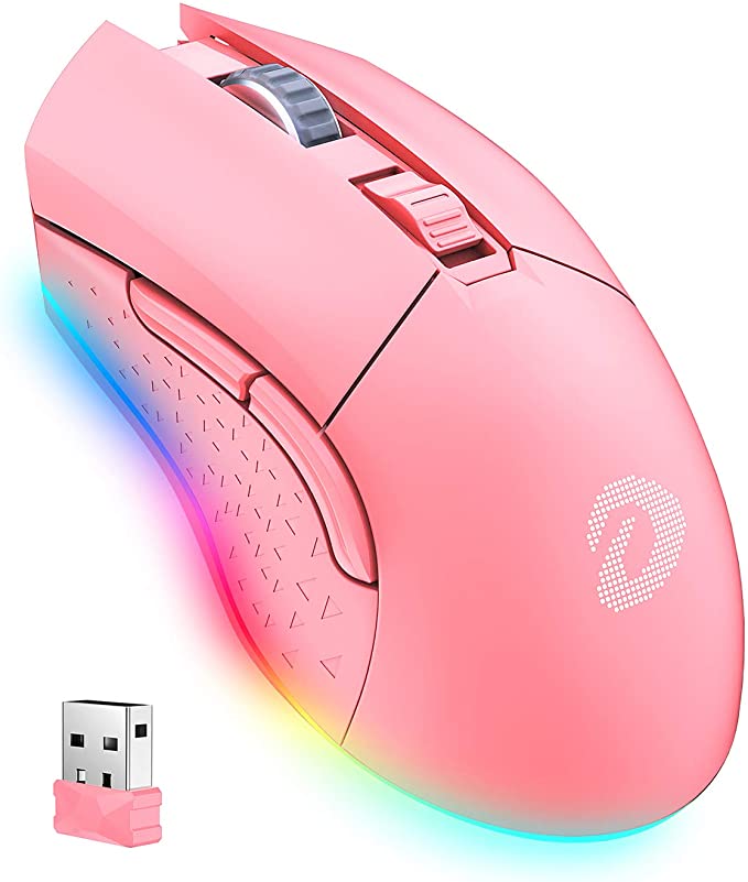 Wireless and Wired Dual-Mode Rechargeable Gaming Mouse with 7 Programmable Buttons, RGB and 7 Adjustable DPI Levels up to [10000DPI] [150IPS] [1000Hz Polling Rate] for PC and Notebook Gamer (Pink)