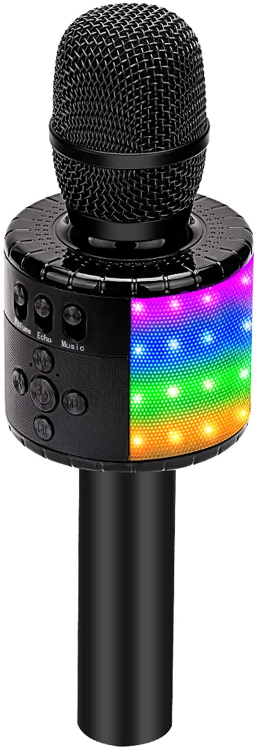 BONAOK Wireless Bluetooth Karaoke Microphone with Controllable LED Lights, Portable Handheld Karaoke Speaker Machine Birthday Home Party for All Smartphone(Q78 Black)