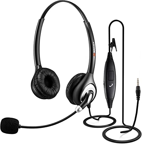 Arama Cell Phone Headset w/Lightweight Secure-Fit Headband, Pro Noise Canceling Mic and in-line Controls 3.5mm Headset for iPhone, Samsung, LG, HTC, BlackBerry Mobile Phone and iPad Tablets (A602MP)