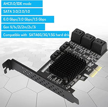 Load image into Gallery viewer, Heayzoki 8 Ports PCI-E to SATA 3.0 Card,PCI Express PCI-e Expansion Card,PCI-E to SATA3.0 Controller Expansion Board,for Windows 7/8/XP/10,with Driver Disc,Semi-High Baffle
