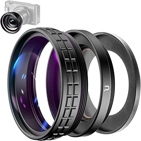 ULANZI Creative ZV-1 Wide Angle/Macro Additional Lens 52mm Diameter Compatible with Sony ZV-1 Camera, 2 in 1 Extra Lens Attachment with Strong Adhesive-Back Adapter Ring Mount, WL-1