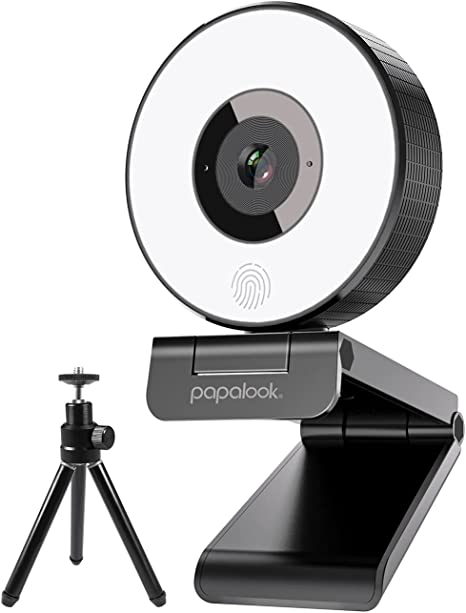 papalook PA552 Webcam Streaming with Ring Light and 2 Mics, Full HD 1080p and Tripod Included