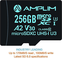 Load image into Gallery viewer, Amplim 256GB Micro SD Card, New 2021 MicroSD Memory Plus Adapter, Extreme High Speed 170MB/S A2 MicroSDXC U3 Class 10 V30 UHS-I for Nintendo-Switch, GoPro Hero, Surface, Phone, Camera Cam, Tablet
