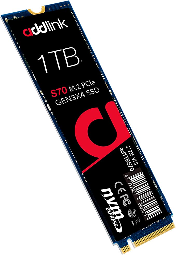 addlink 1TB S70 NVMe PCIe M.2 2280 SSD GEN 3x4 3D TLC NAND R/W up to 3,400/3,000 MB/s Internal Solid State Drive